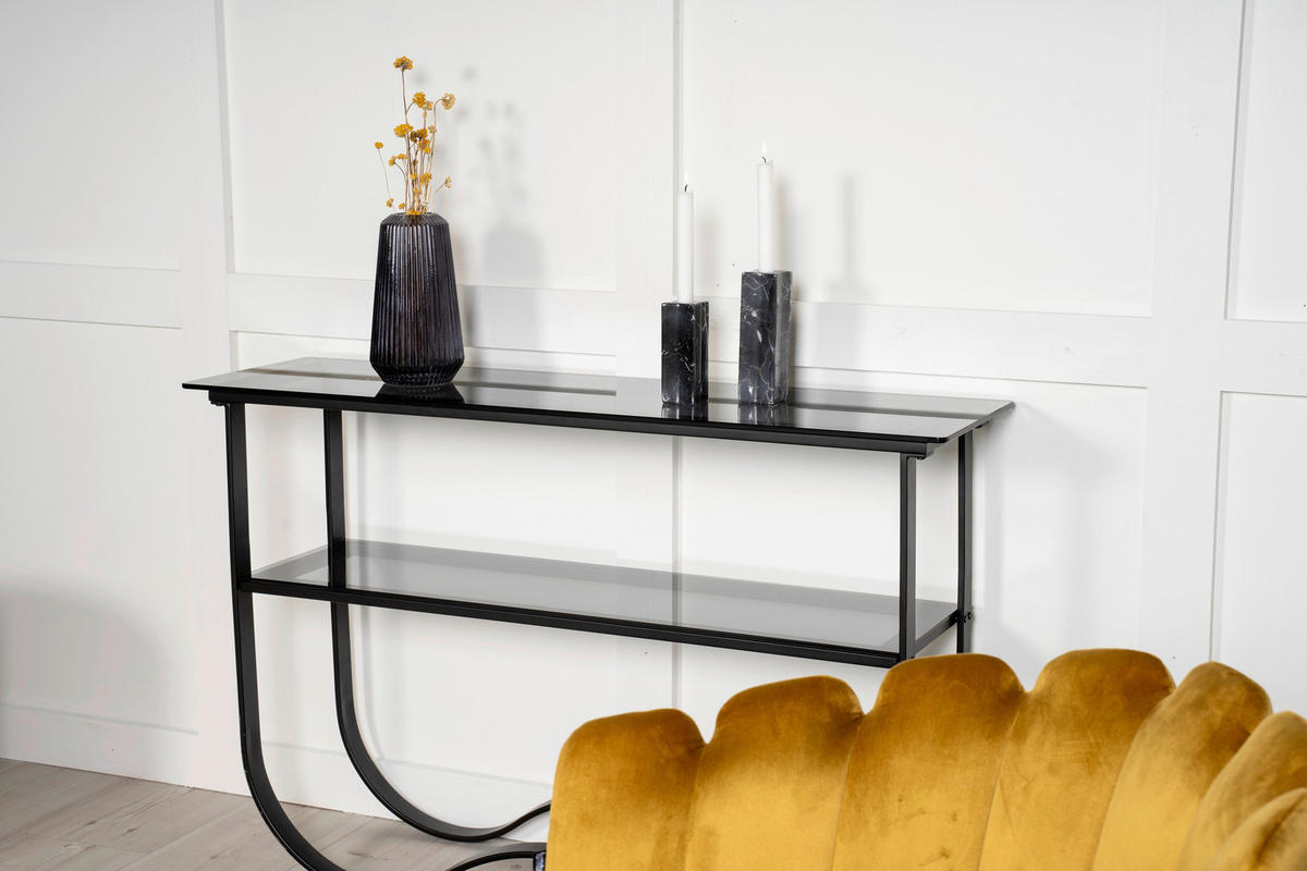BEISTELLTISCH in Metall, Glas 117/33,5/76 cm  - Schwarz, Design, Glas/Metall (117/33,5/76cm) - Livetastic