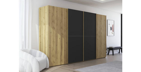 SCHWEBETÜRENSCHRANK 360/223/68 cm 4-türig Schwarz, Eichefarben  - Eichefarben/Schwarz, Design, Glas/Holz (360/223/68cm) - Novel