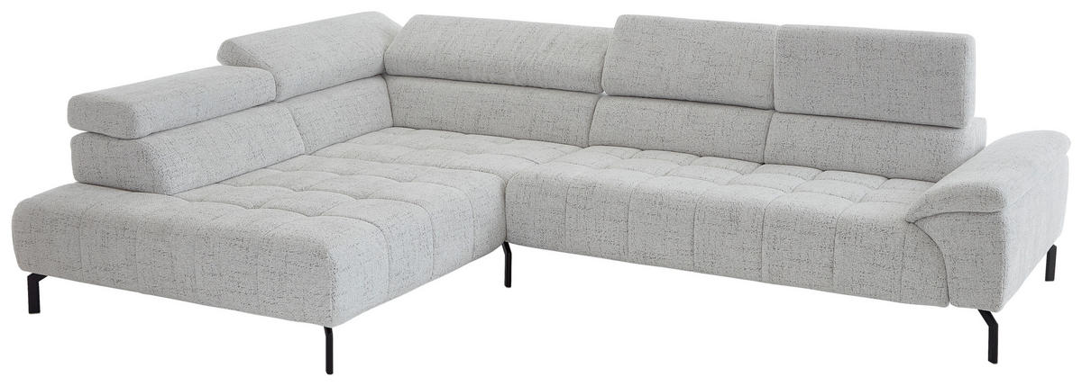 ECKSOFA in Chenille Grauweiss  - Schwarz/Grauweiss, Design, Textil/Metall (222/323cm) - Beldomo Style