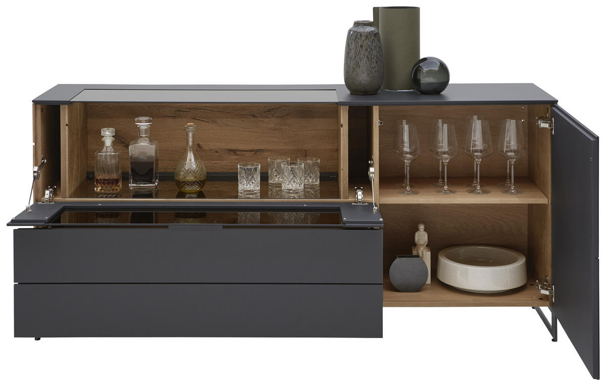SIDEBOARD Eichefarben, Titanfarben  183/75/44 cm  - Eichefarben/Anthrazit, Natur, Glas/Holz (183/75/44cm) - Valnatura