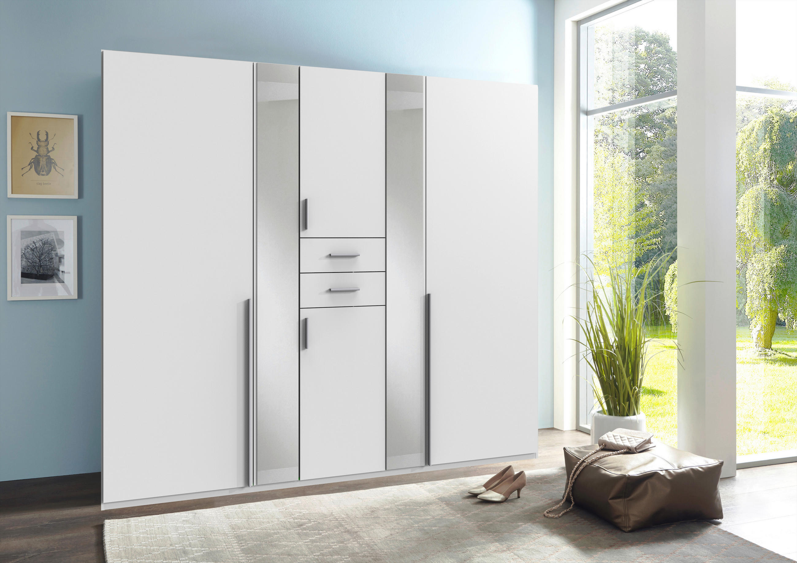 KLEIDERSCHRANK 225/208/58 cm,  in Weiß, 6  - Alufarben/Weiß, KONVENTIONELL, Glas/Holzwerkstoff (225/208/58cm) - Carryhome