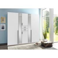 KLEIDERSCHRANK 225/208/58 cm,  in Weiß, 6 Tür(en)  - Alufarben/Weiß, KONVENTIONELL, Glas/Holzwerkstoff (225/208/58cm) - Carryhome