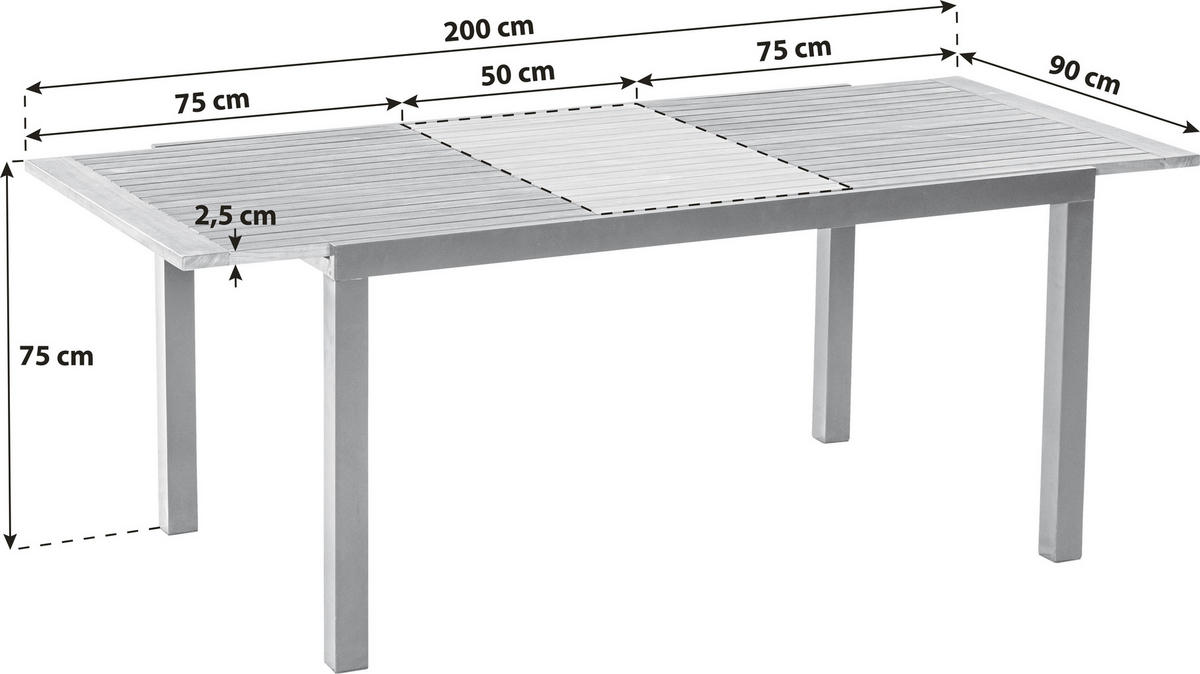 ZAHRADNÍ STŮL, dřevo, kov, 150-200/90	90/75 cm - černá/barvy akácie, Konvenční, kov/dřevo (150-200/90	90/75cm) - Gardenson