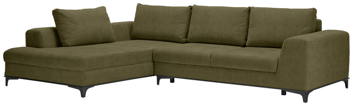 ECKSOFA inkl. Funktionen Olivgrün Webstoff Rückenkissen, Bettkasten, Schlaffunktion, Rücken echt  - Wengefarben/Schwarz, Design, Holz/Textil (211/314cm) - Stylife