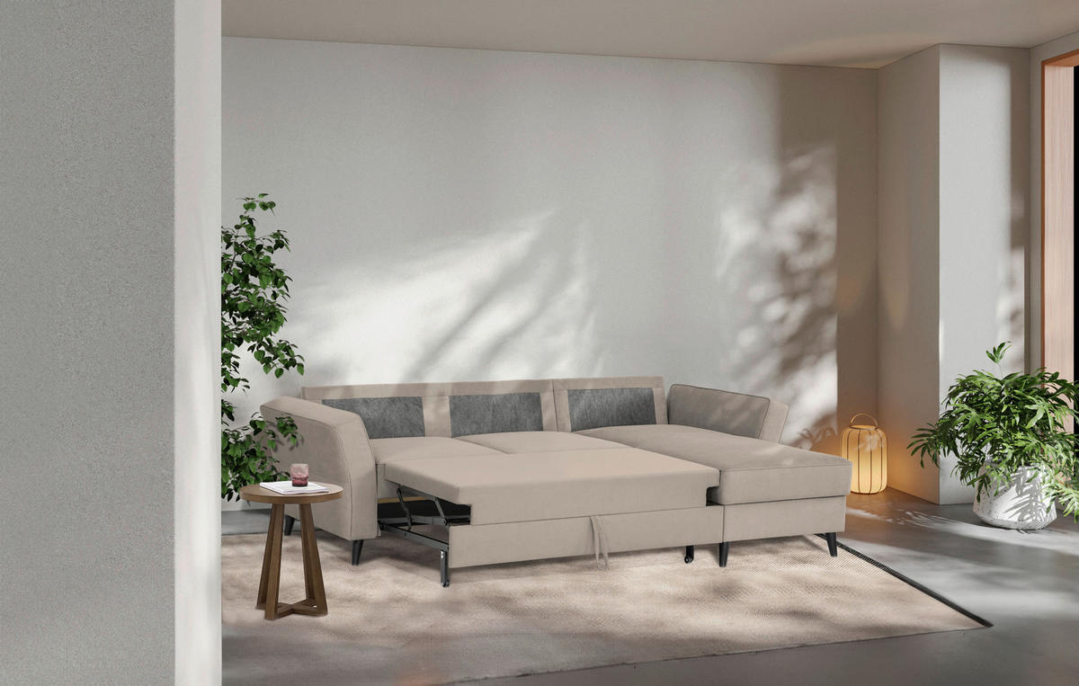 ECKSOFA in Velours Beige  - Beige/Schwarz, Konventionell, Holz/Textil (244/159cm) - Carryhome
