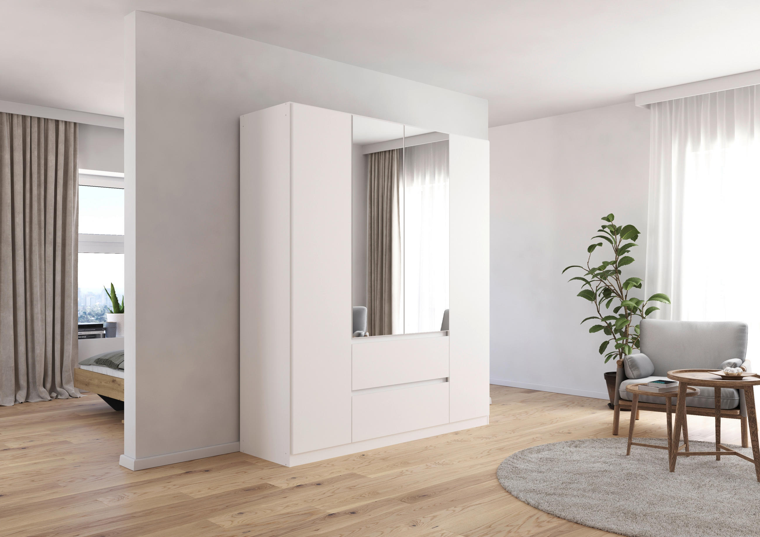 DREHTÜRENSCHRANK in Weiss, Silberfarben  - Weiss/Silberfarben, Basics, Holzwerkstoff (181/210/54cm) - Rauch Möbel