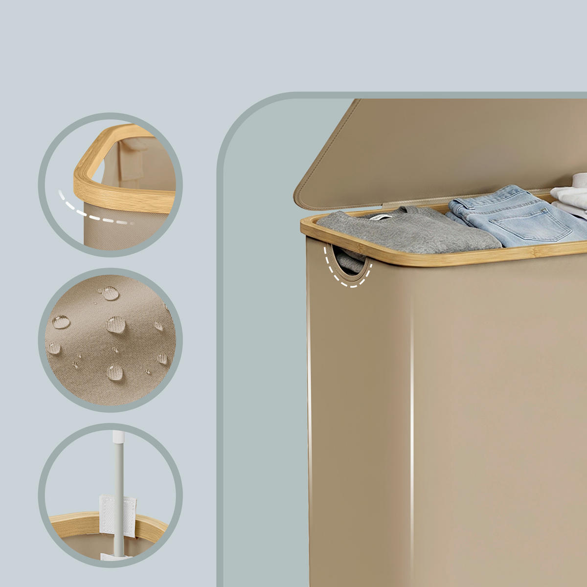 WÄSCHEKORB - Taupe, Trend, Textil/Metall (60/70,5/38,5cm) - Boxxx
