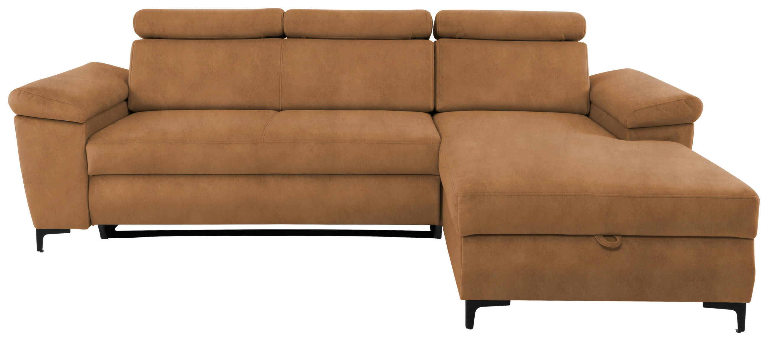 ECKSOFA in Velours Bernsteinfarben  - Bernsteinfarben/Schwarz, Modern, Textil/Metall (258/176cm) - MID.YOU