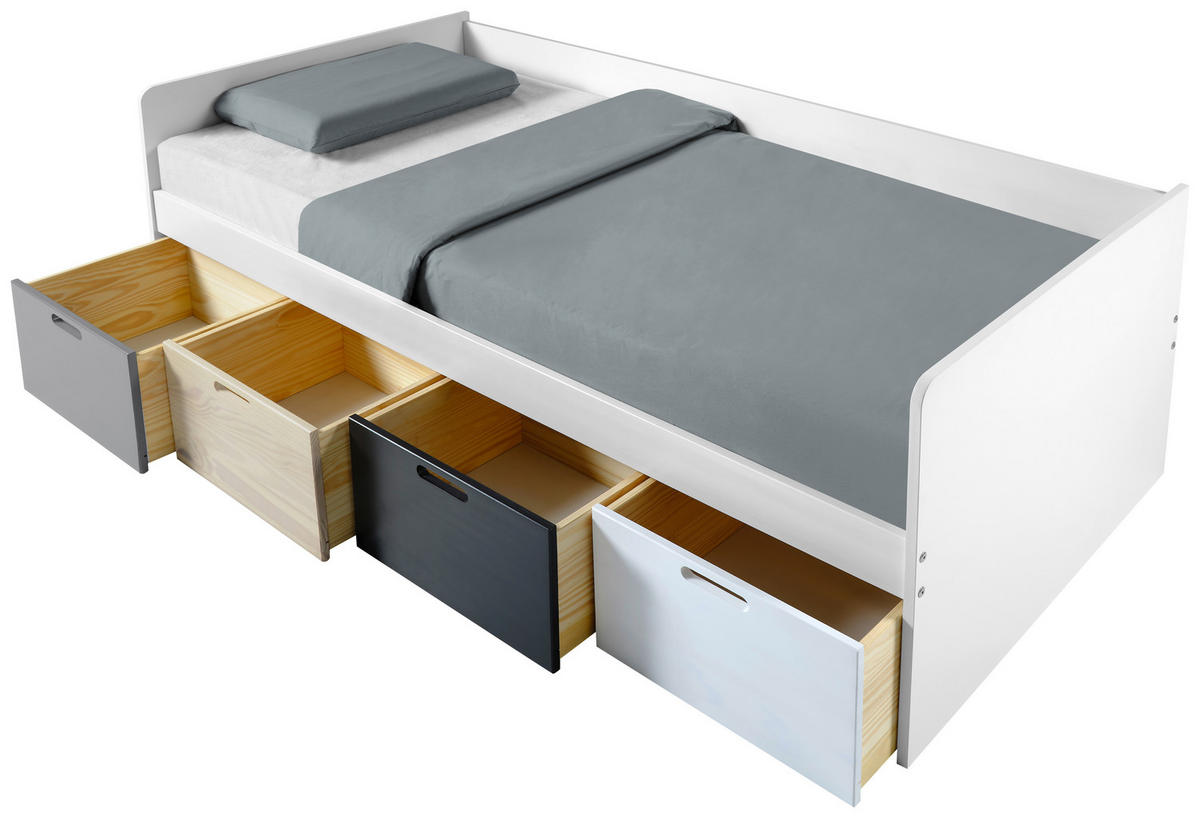 POSTEL S ÚLOŽNÝM PROSTOREM, 90/200 cm, šedá, přírodní barvy, černá - šedá/bílá, Moderní, dřevo/kompozitní dřevo (90/200cm) - MID.YOU