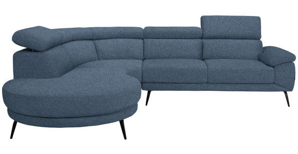 ECKSOFA in Velours Blau  - Blau/Schwarz, Design, Textil/Metall (264/299cm) - Novel