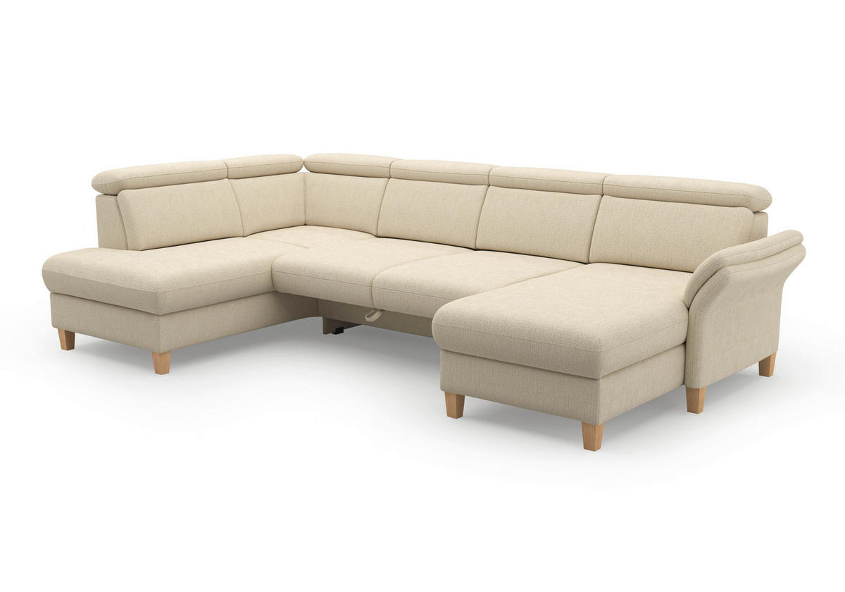 WOHNLANDSCHAFT Chenille Sandfarben  - Sandfarben/Eichefarben, Konventionell, Holz/Textil (193/321/166cm) - Sit & More