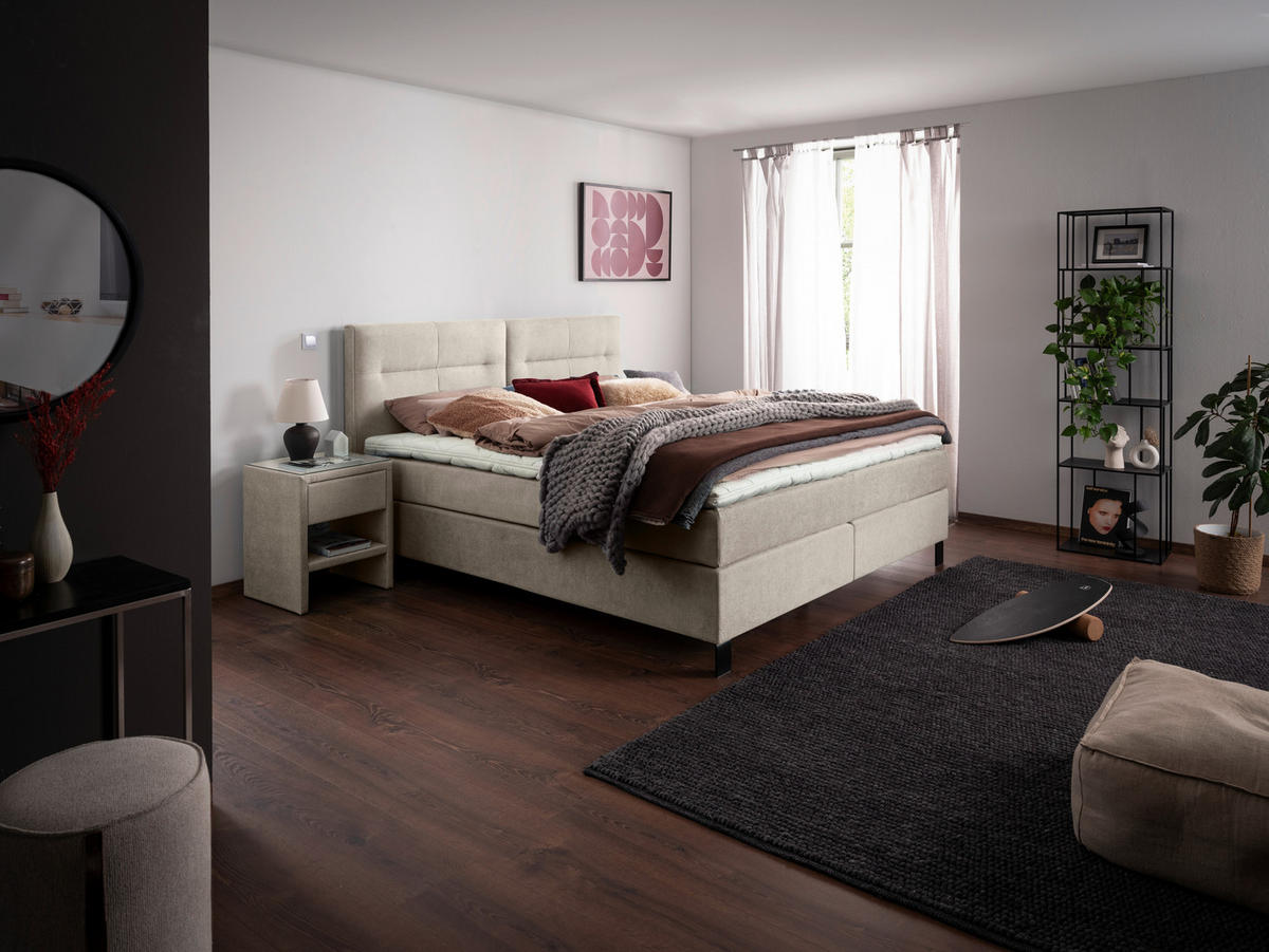 BOXSPRINGBETT 180/220 cm  in Beige  - Beige/Schwarz, KONVENTIONELL, Textil/Metall (180/220cm) - Esposa