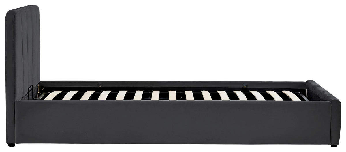 POLSTERBETT 90/200 cm, inkl. gepolstertes Kopfteil, Lattenrost, Bettkasten,  in Grau  - Schwarz/Naturfarben, Design, Holz/Kunststoff (90/200cm) - Boxxx