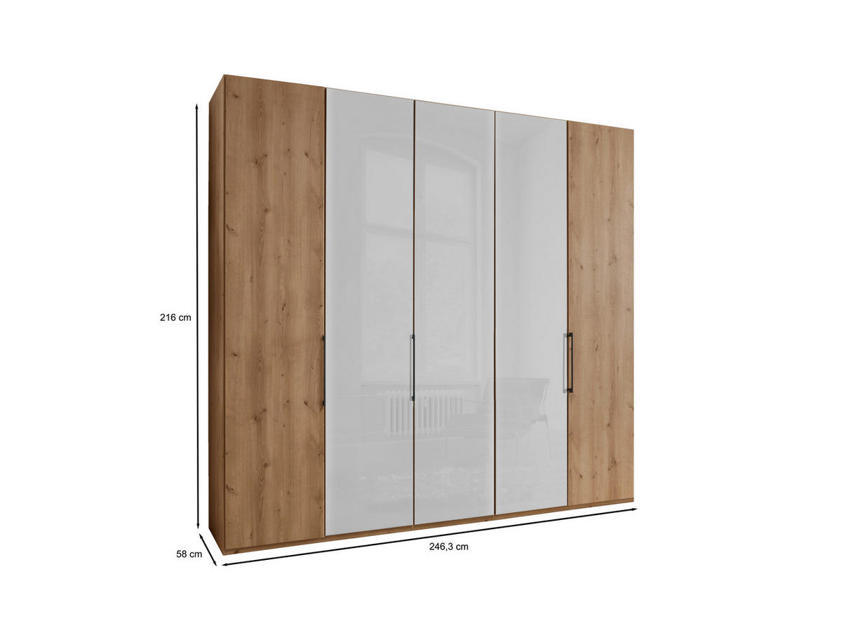 FALTTÜRENSCHRANK in Weiss, Eiche Bianco  - Schieferfarben/Weiss, Konventionell, Glas/Holzwerkstoff (250/216/58cm) - Dieter Knoll