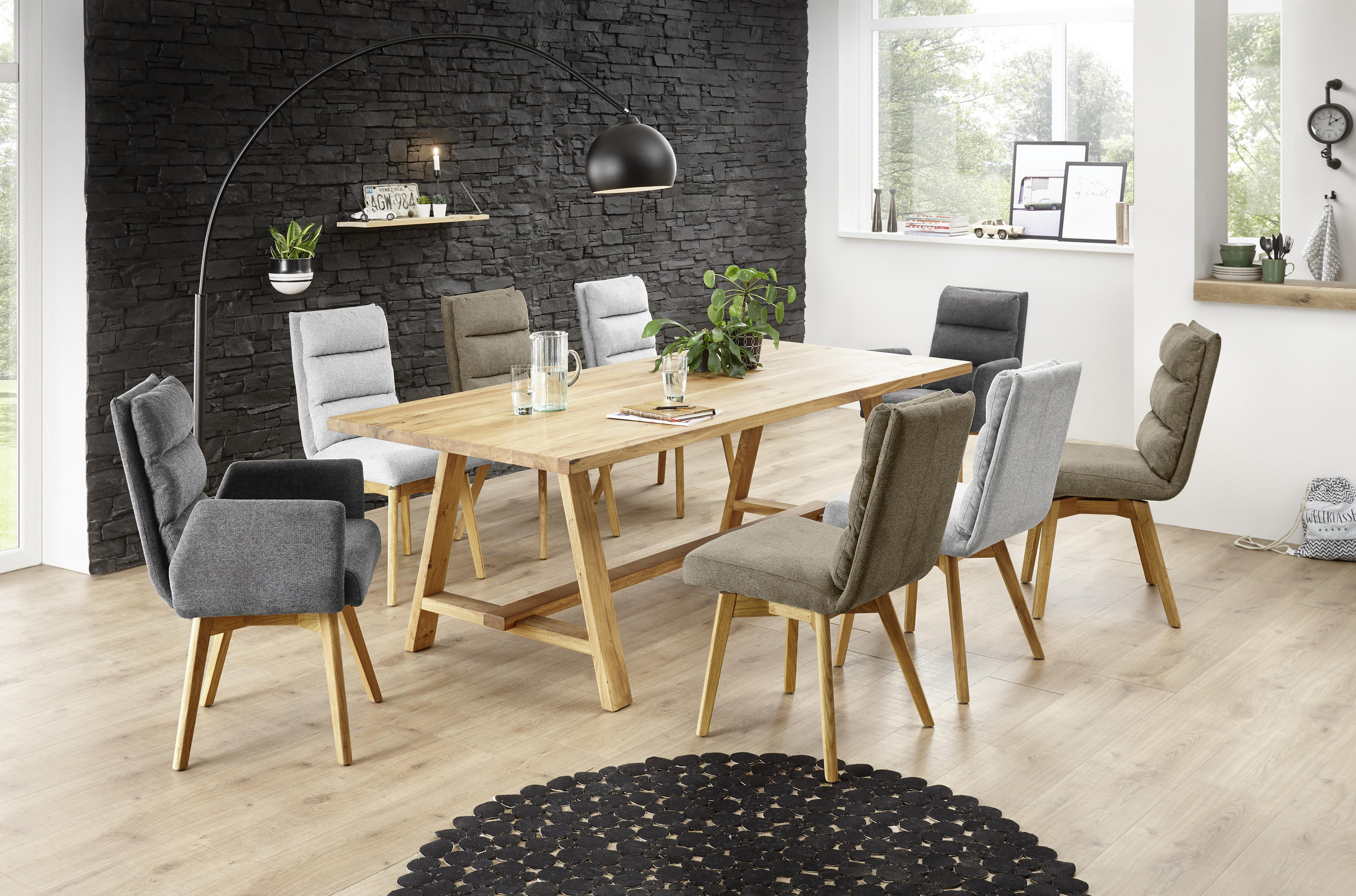 ARMLEHNSTUHL in Webstoff - Eichefarben/Dunkelgrau, Basics, Holz/Textil (60/92/65cm) - MID.YOU