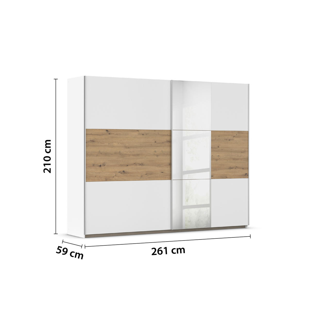 SCHWEBETÜRENSCHRANK 261/210/59 cm 2-türig Klar, Weiß, Eiche Artisan  - Klar/Alufarben, KONVENTIONELL, Holzwerkstoff/Metall (261/210/59cm)