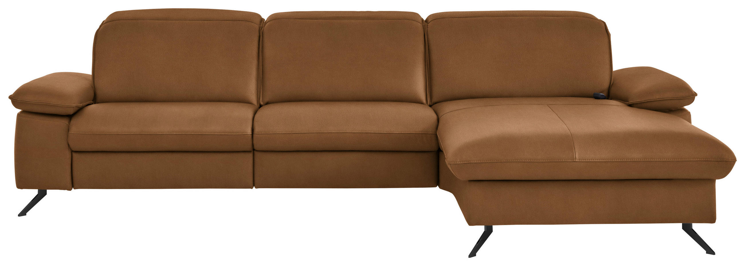 ECKSOFA 307/169 cm Beldomo premium in Echtleder Cognac Kopfteilverstellung  307/169 cm  - Cognac/Schwarz, Design, Leder/Metall (307/169cm) - Beldomo Premium
