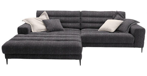 ECKSOFA in Flachgewebe Grau 207/296 cm - Schwarz/Grau, Design, Textil/Metall (207/296cm) - Dieter Knoll