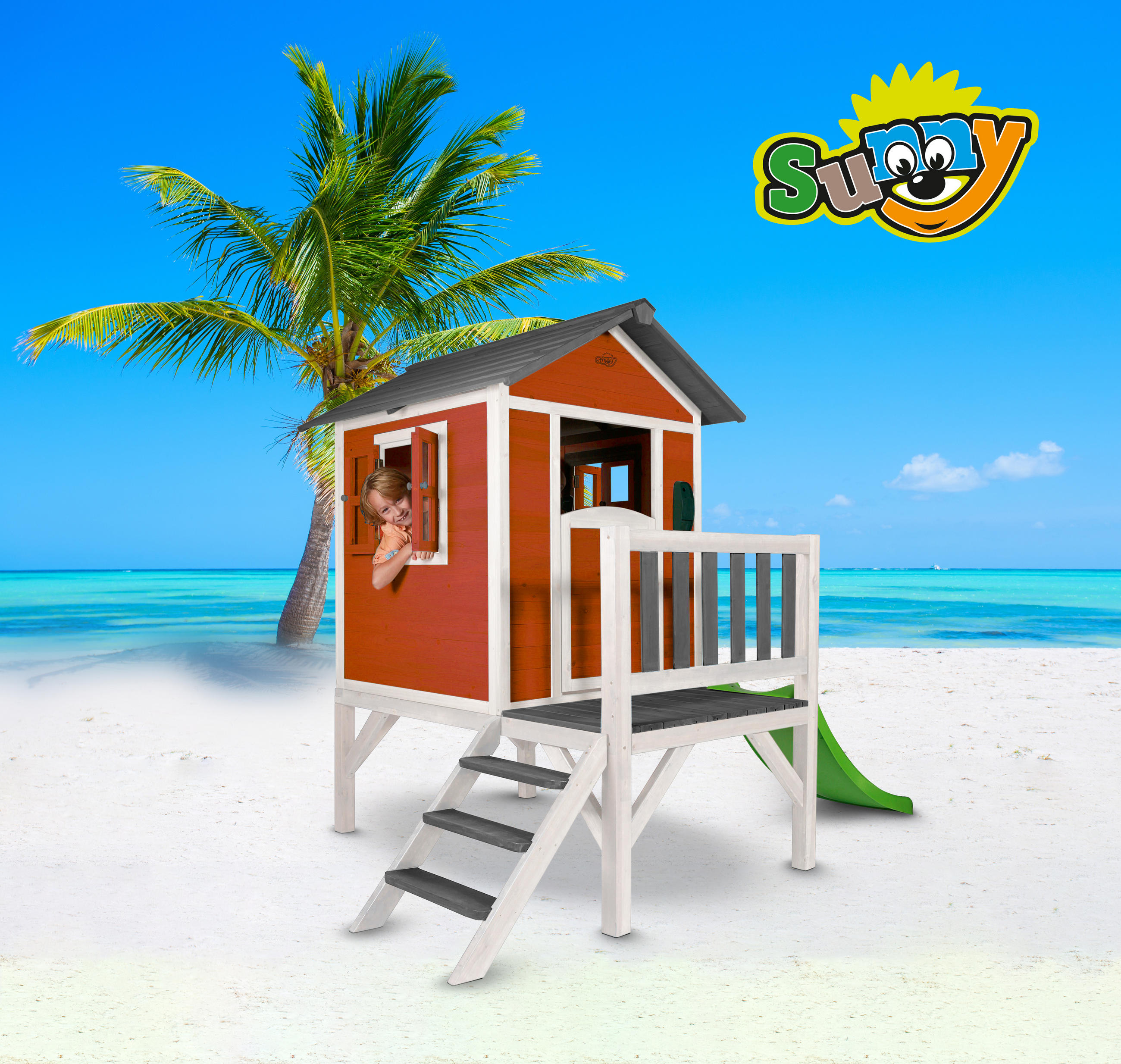 SPIELHAUS 261/189/168 cm SPIELHAUS SUNNY LODGE XL  - Rot/Weiß, Basics, Holz (261/189/168cm) - Ambia Garden