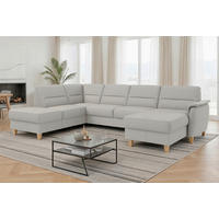 WOHNLANDSCHAFT PALMERA E Hellgrau Echtleder  - Eichefarben/Hellgrau, Basics, Leder/Holz (212/308/163cm) - Sit & More