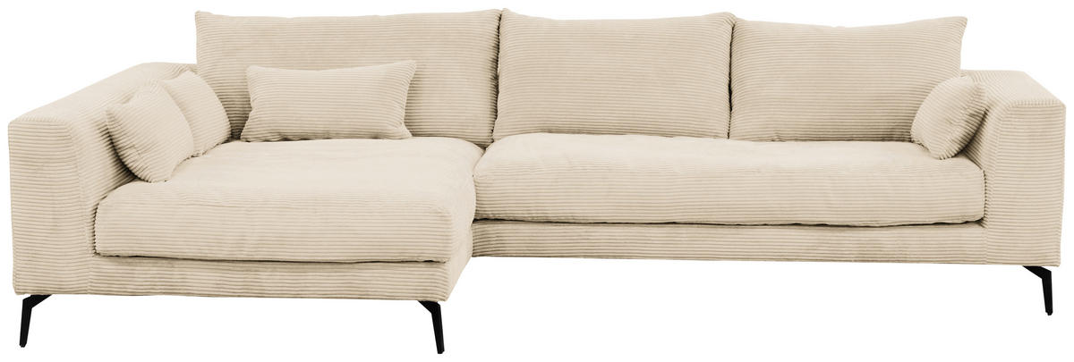 ECKSOFA in Cord Creme  - Creme/Schwarz, Design, Textil/Metall (172/313cm) - Livetastic