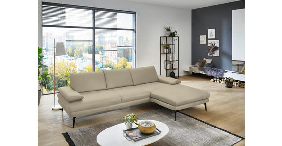ECKSOFA in Echtleder Creme, Naturfarben 310/180 cm - Creme/Schwarz, Design, Leder/Metall (310/180cm) - Dieter Knoll