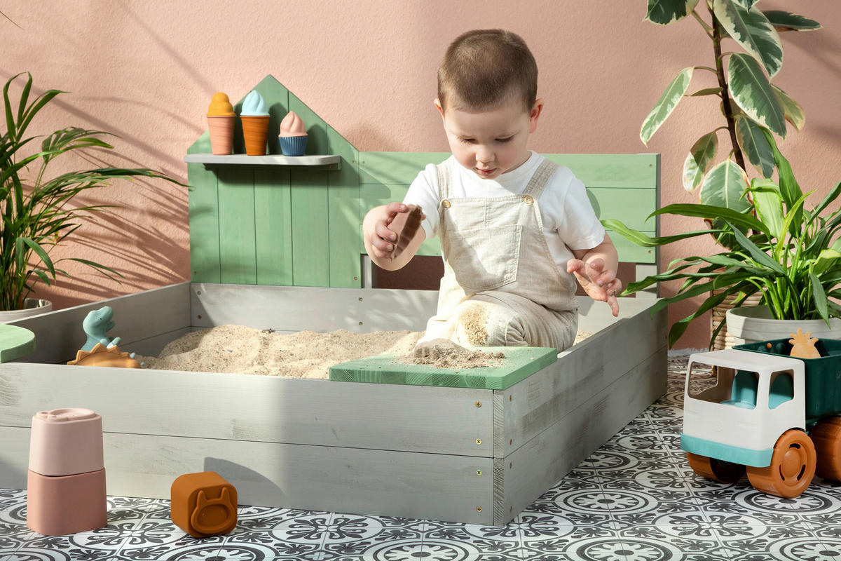 SANDKASTEN 100/100/60 cm  - Hellgrau/Grün, Basics, Holz (100/100/60cm) - MUDDY BUDDY