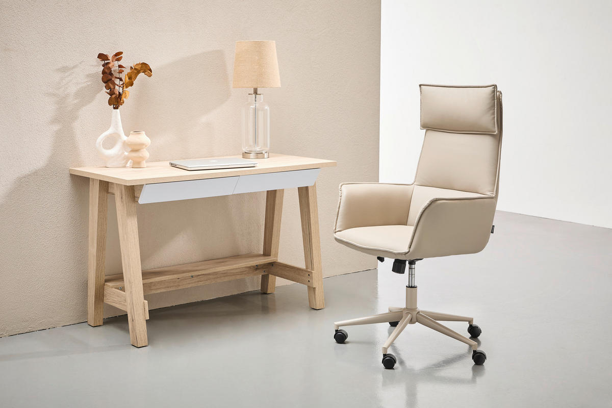 SCHREIBTISCH 120/55/76 cm  in Weiß, Eiche San Remo  - Weiß/Eiche San Remo, Design, Holzwerkstoff/Metall (120/55/76cm) - Voleo