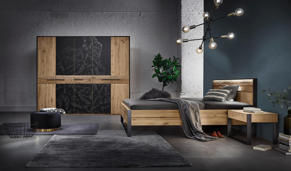 BETTANLAGE 180/200 cm  in Graphitfarben, Eichefarben   - Eichefarben/Graphitfarben, Konventionell, Holz/Metall (180/200cm) - Valdera