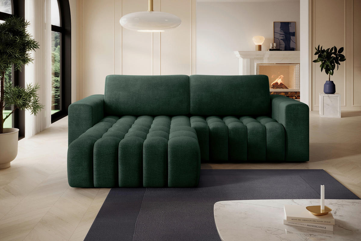 ECKSOFA BONETT in Samt Dunkelgrün  175/250 cm  - Dunkelgrün/Schwarz, Design, Kunststoff/Textil (175/250cm) - MID.YOU