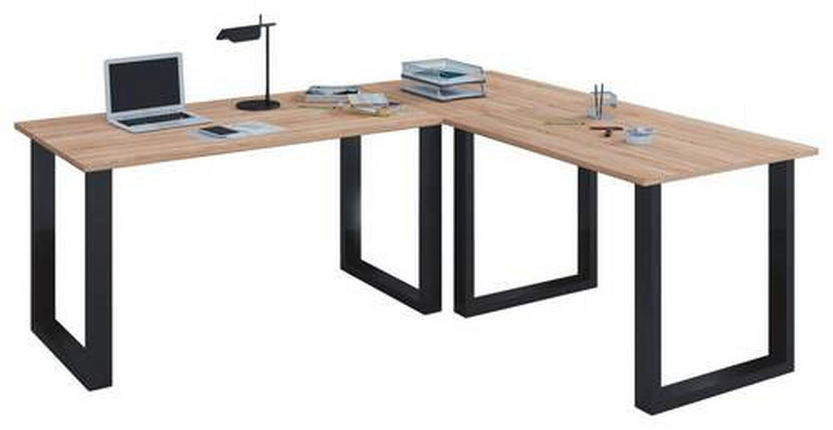 ECKSCHREIBTISCH 160/50/76 cm  in Schwarz, Sonoma Eiche  - Schwarz/Sonoma Eiche, MODERN, Holzwerkstoff/Metall (160/50/76cm) - MID.YOU