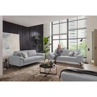 2,5-SITZER in Flachgewebe Hellgrau  - Hellgrau/Schwarz, Design, Textil/Metall (206/86/97cm) - Pure Home Lifestyle
