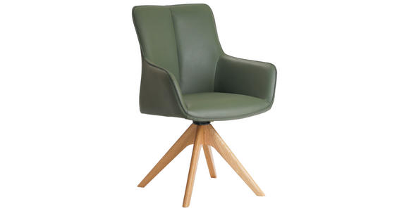 ARMLEHNSTUHL  in Eisen Echtleder pigmentiert  - Eichefarben/Grün, MODERN, Leder/Holz (64/87/60cm) - Novel