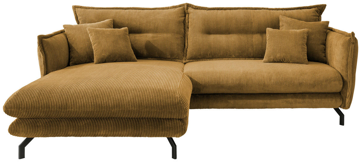ECKSOFA in Cord Goldfarben  - Goldfarben/Schwarz, Modern, Textil/Metall (180/255cm) - Livetastic