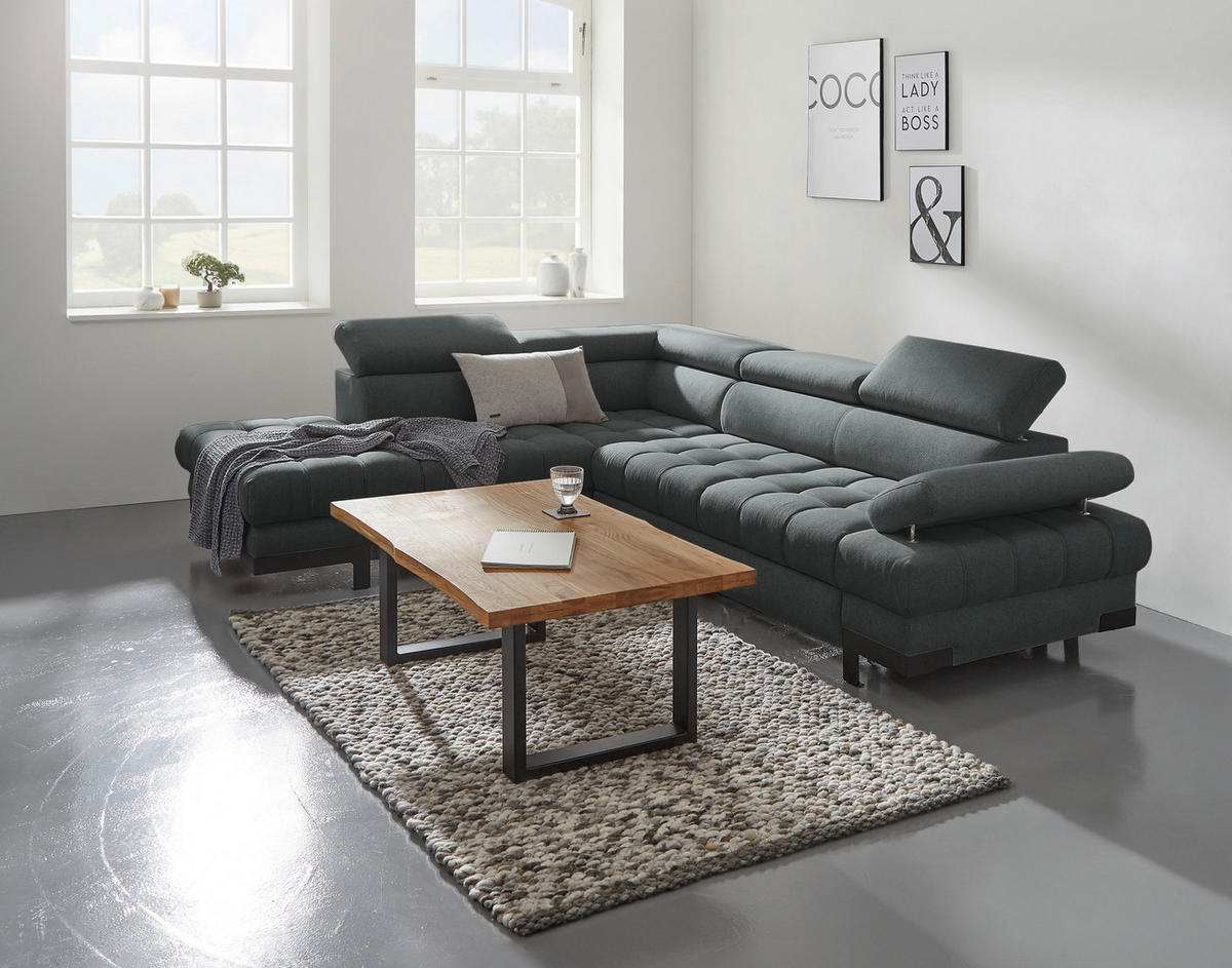 ECKSOFA in Webstoff Graphitfarben  - Schwarz/Graphitfarben, Design, Textil/Metall (223/263cm) - Welnova
