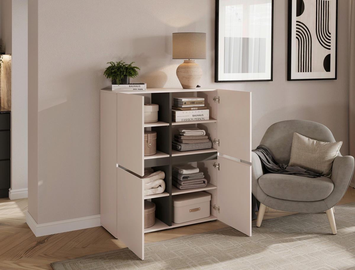 HIGHBOARD  99,4/119,4/39,8 cm  - Kaschmir/Schwarz, Design, Holzwerkstoff/Kunststoff (99,4/119,4/39,8cm) - Xora