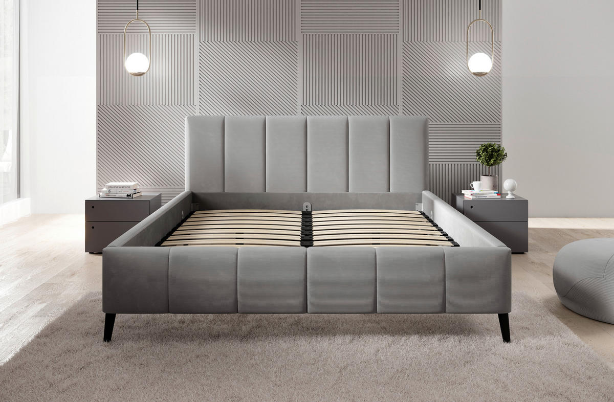POLSTERBETT gepolstertes Kopfteil, Lattenrost 180/200 cm  in Grau  - Schwarz/Naturfarben, Trend, Holz/Textil (180/200cm) - home24