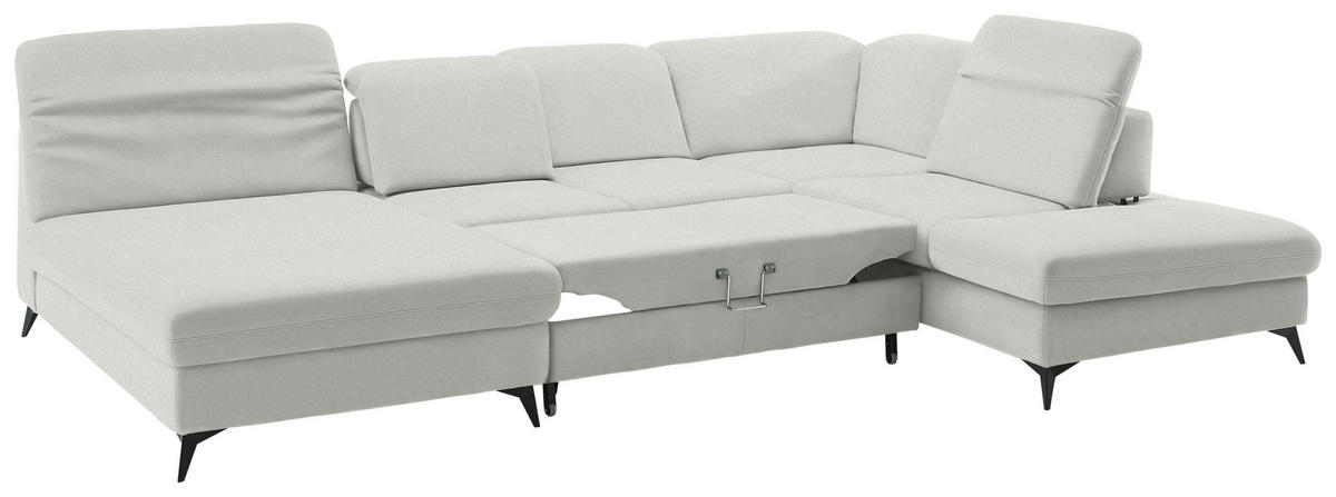 WOHNLANDSCHAFT  in Chenille Beige  - Beige/Schwarz, Design, Textil/Metall (198/369/255cm) - Beldomo Style