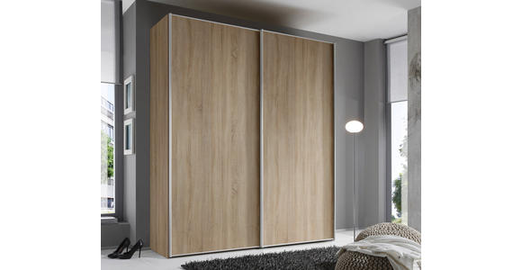 SCHWEBETÜRENSCHRANK 225/222/68 cm 2-türig  - Alufarben/Sonoma Eiche, Design, Holzwerkstoff/Metall (225/222/68cm) - Moderano