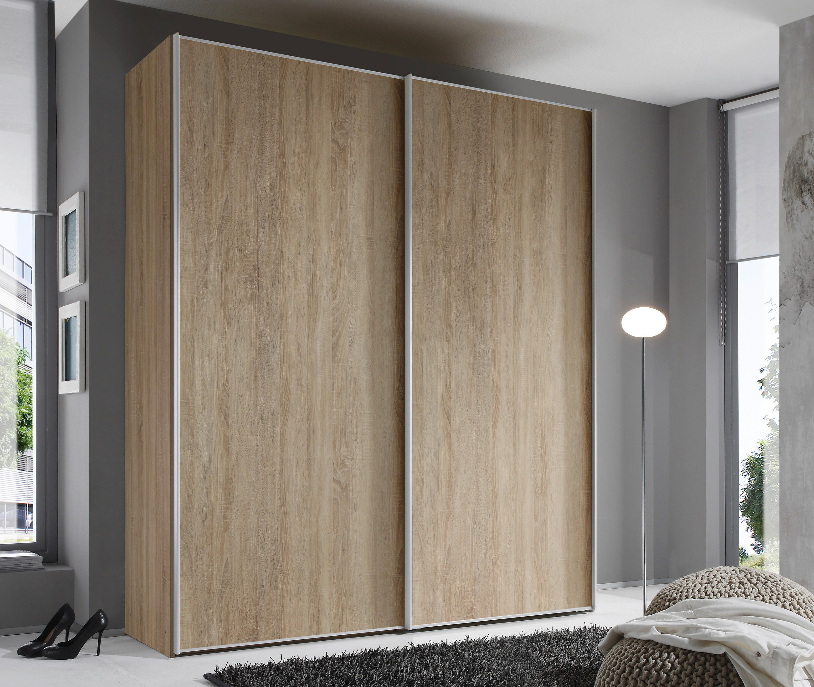 SCHWEBETÜRENSCHRANK 225/222/68 cm 2-türig Sonoma Eiche  - Alufarben/Sonoma Eiche, Design, Holzwerkstoff/Metall (225/222/68cm) - Moderano