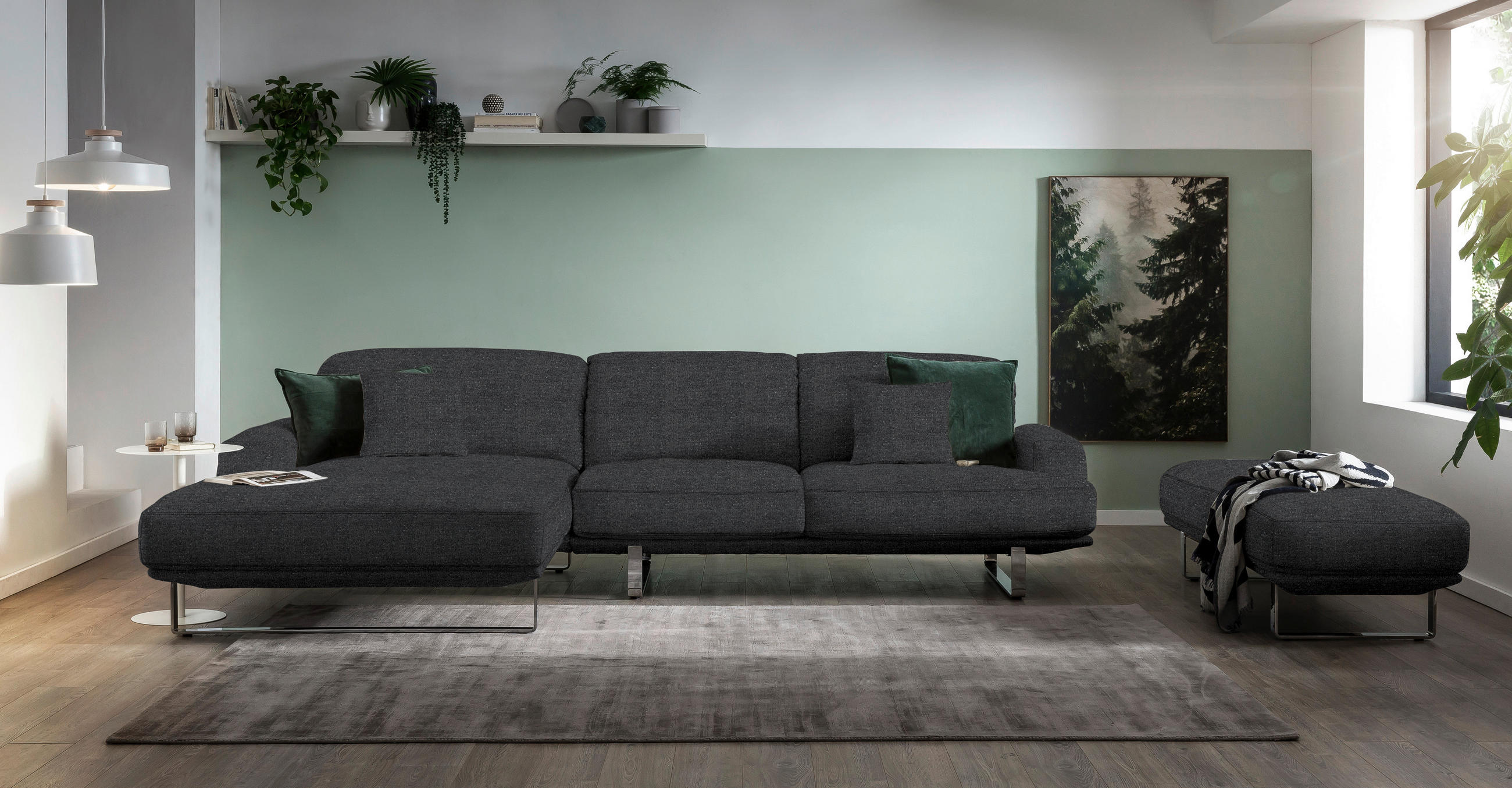 ECKSOFA Graphitfarben Webstoff  - Graphitfarben, Design, Textil/Metall (184/304cm) - Dieter Knoll