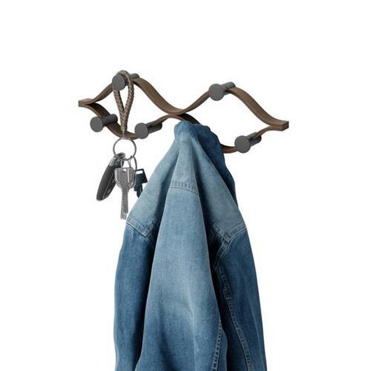 STENSKI OBEŠALNIK - črna/barva oreha, Konvencionalno, umetna masa/les (43/13/6cm) - Umbra