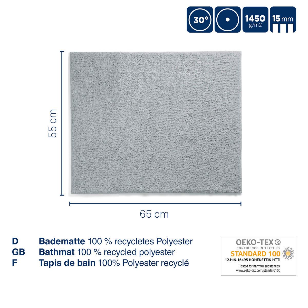 BADEMATTE Grau 65/55 cm  - Grau, Basics, Textil (65/55cm) - Kela