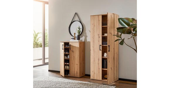 SCHUHSCHRANK in 70/106/33,5 cm - Eichefarben/Schwarz, KONVENTIONELL, Holzwerkstoff/Kunststoff (70/106/33,5cm) - Xora
