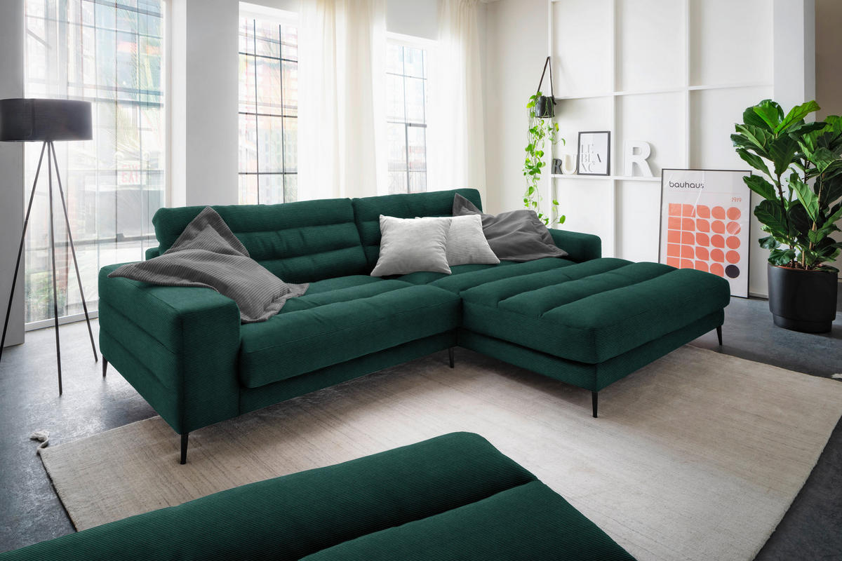 ECKSOFA in Cord Grün  - Schwarz/Grün, Design, Textil/Metall (296/207cm) - Dieter Knoll