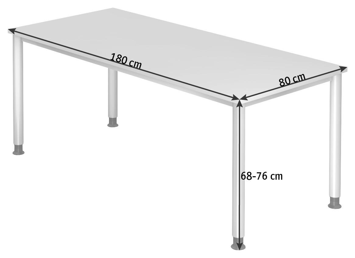 SCHREIBTISCH höhenverstellbar  - Eichefarben/Silberfarben, KONVENTIONELL, Holzwerkstoff/Metall (180/80/68-76cm) - Venda