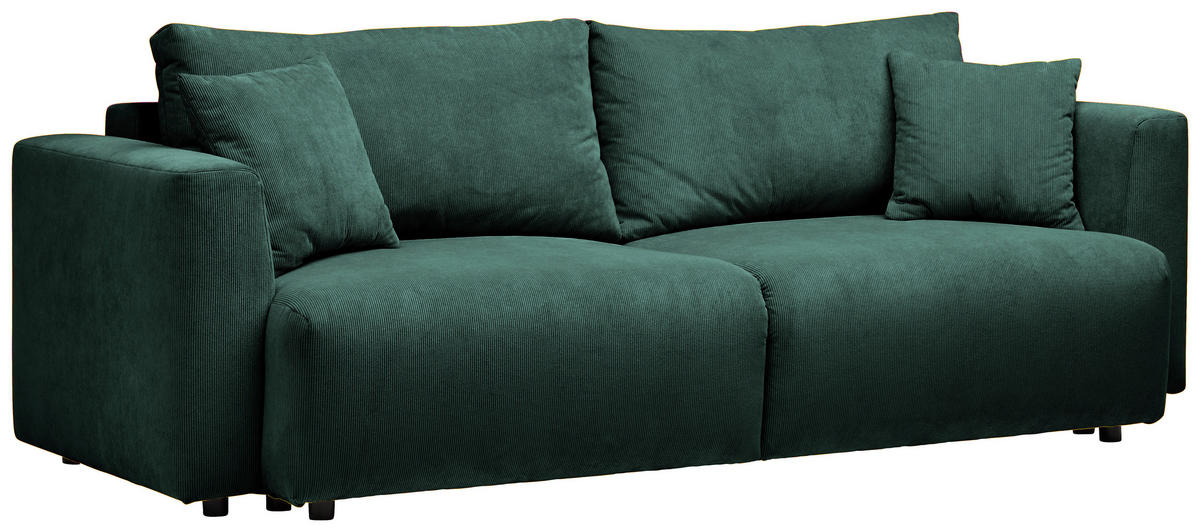 SCHLAFSOFA  mit Stoffauswahl, Schlafen auf Sitzhöhe, Rücken echt Cord Dunkelgrün  - Dunkelgrün/Schwarz, Design, Kunststoff/Textil (250/92/105cm) - Carryhome