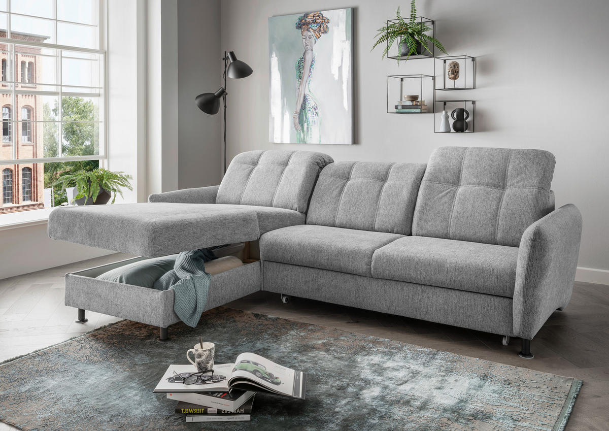 ECKSOFA in Chenille Silberfarben  - Silberfarben/Schwarz, Modern, Textil/Metall (184/267cm) - Livetastic