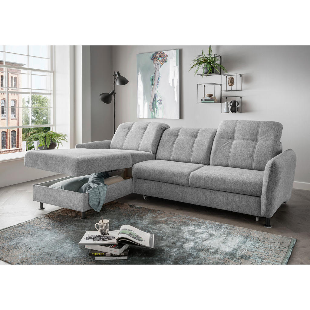 Thumbnail - Livetastic Ecksofa, Silber, Textil, Uni, 4-Sitzer, L-Form, 267x184 cm, Made in EU, Liegefunktion, seitenverkehrt erhältl...