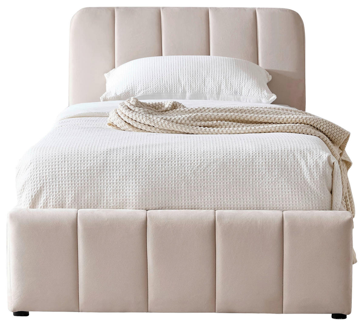 POLSTERBETT 90/200 cm, inkl. gepolstertes Kopfteil, Lattenrost, Bettkasten,  in Beige  - Beige/Schwarz, Design, Holz/Kunststoff (90/200cm) - Boxxx